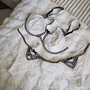 Victoria's Secret White and Black Lace Bra Set